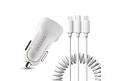 Mobile - Adapters & Chargers - Dudao car kit charger 2x USB 2.4A + cable USB 3in1 Lightning / Type C / micro USB cable white (R7 white) - 6970379614556