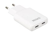 Mobile - Adapters & Chargers - Deltaco Slim USB-C Wall Charger 45W | 2x USB-C | PPS + PD | White - USBC-AC200