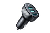 Mobile - Adapters & Chargers - Joyroom JR-CCD03 3.4A car charger with 3x USB-A display - black - 6941237112002