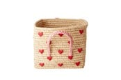 Barnrummet - Rice Raffia Basket with Handles - Hearts - BSRAT-30HEA