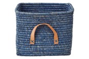 Barnrummet - Rice Small Square Raffia Basket with Leather Handles - BSRAT-30B
