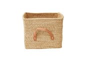 Barnrummet - Rice Small Square Raffia Basket with Leather Handles - BSRAT-30N
