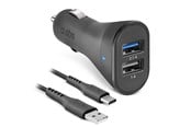 Mobile - Adapters & Chargers - SBS Billaddare med 2 USB-portar och USB-C-kabel - 1m - Svart - TEKITCRC2U21AUL
