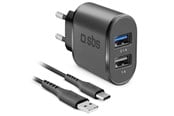 Mobile - Adapters & Chargers - SBS 2100 mAh laddare - 1m USB - USB-C kabel - Svart - TEKITTRC2U2AFASTK