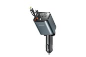 Andra mobiltillbehör - Joyroom JR-CCL05 30W 4-in-1 Car Charger with 2 Built-in Retractable Cables - Dark Gray - JR-CCL05