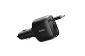 Mobile - Adapters & Chargers - Belkin BOOSTCHARGE 75W Car Charger with Retractable USB-C Cable - CCC001HQBK