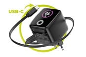 Mobile - Adapters & Chargers - Mobile Origin 65W GaN Display Charger PW3 - USB-C Self-Retracting Cable + USB-C + USB-A - MO-65WDCH-PW3