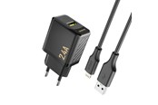 Mobile - Adapters & Chargers - Dudao A23LEU 2.4A GaN EU USB-A wall charger with USB-A cable - Lightning - black - 6976625334032