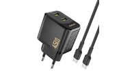 Mobile - Adapters & Chargers - Dudao A28PCEU PD 45W GaN 2xUSB-C Wall Charger with USB-C Cable - Black - 6976625334315