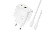 Mobile - Adapters & Chargers - Dudao A28PCEU PD 45W GaN 2xUSB-C Wall Charger with USB-C Cable - White - 6976625334308