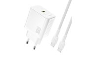 Mobile - Adapters & Chargers - Dudao A27PCEU PD 30W GaN USB-C AC Charger with USB-C Cable - White - 6976625334186