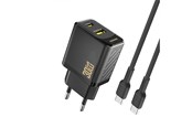 Mobile - Adapters & Chargers - Dudao A27TCEU PD 30W GaN USB-A USB-C wall charger with USB-C cable - black - 6976625334230