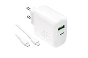 Mobile - Adapters & Chargers - Puro Daily Prolite 45W USB-C USB-A Power Delivery Charger with USB-C Cable - White - PUTCUSBAC45WDYKCCWHI