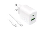 Mobile - Adapters & Chargers - Puro  PROLITE 30W USB-A / USB-C Wall Charger + USB-C - USB-C 1.2m Cable - White - PUTCUSBAC30WDYKCCWHI