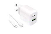 Mobile - Adapters & Chargers - Puro PROLITE 25W USB-A / USB-C Wall Charger + USB-C - USB-C 1.2m Cable - White - PUTCUSBAC25WDYKCCWHI