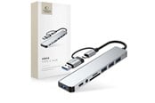 USB Hub - Tech-Protect HB06 HUB Adapter 8in1 TYPE-C + USB2.0 + USB3.0 + SD/TF + AV3.5 - Grey USB Hub - USB 2.0 - 8 porte - Grey - 5906302360550