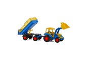 Leksaksbil - Cavallino Toys Cavallino Tractor with Front Loader and Trailer Blue - 3009WD01