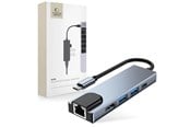 USB Hub - Tech-Protect V3 5in1 USB-C - USB-A 3.0 / USB-A 2.0 / USB-C / HDMI / RJ45 - grey USB Hub - USB 2.0 - 6 porte - Grey - 9589046919312
