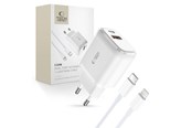 Mobile - Adapters & Chargers - Tech-Protect  C20W USB-C PD 20W / USB-A QC 3.0 Mains Charger with USB-C / Lightning Cable - White - 9490713929124