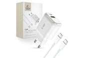 Mobile - Adapters & Chargers - Tech-Protect  C20W USB-C PD 20W / USB-A QC 3.0 Network Charger with USB-C / USB-C Cable - White - 9490713930373