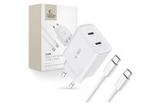 Mobile - Adapters & Chargers - Tech-Protect C20W AC Charger 2x USB-C PD 20W with USB-C / USB-C Cable - White - 9319456607291