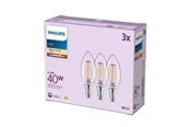 Glödlampor - Philips LED-glödlampa B35 3,4W/827 (40W) Clear 3-pack E14 - 929004589661