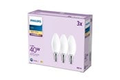 Glödlampor - Philips LED-glödlampa B35 3,4W/827 (40W) Frosted 3-pack E14 - 929004589761