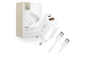Mobile - Adapters & Chargers - Tech-Protect NCA20 PD 20W QC3.0 USB-A / USB-C + USB-C / USB-C Cable 100cm - White - 5906302330553