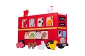 Babyleksaker - Bigjigs Wooden Shape Sorter Red Animal Bus - 21 pcs. - BJ692