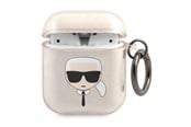 Andra mobiltillbehör - Karl Lagerfeld Glitter Karl's Head Case for AirPods 1/2 - Gold - 3666339030346