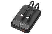 PowerBank - Deltaco PB-CC100 Powerbank | 2x USB-C cables built-in | 1x USB-A & 1x USB-C Ports | PD | Black - 10000 mAh - PB-CC100