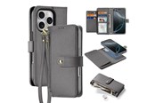 Mobile - Covers & Cases - Dux Ducis Lava Leather Case for iPhone 16 Pro with Detachable Magnetic Wallet - Gray - 6934913004975
