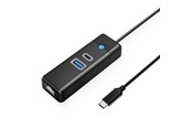 USB Hub - ORICO PWCUR-C3 3-port USB hub 1x USB-A 3.0 1x USB-C 3.0 1x RJ45 Gigabit Ethernet 0.15 m - black USB Hub - USB 3.0 - Svart - PWCUR-C3-015-BK-EP