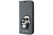 Mobile - Covers & Cases - Karl Lagerfeld KLBKP14SSANKCPG iPhone 14 6.1" bookcase silver/silver Saffiano Karl & Choupette - 3666339122829