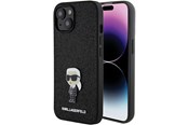 Mobile - Covers & Cases - Karl Lagerfeld Fixed Glitter Ikonik Logo Metal Pin case for iPhone 15 - black - 3666339165390
