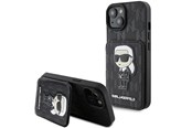 Mobile - Covers & Cases - Karl Lagerfeld Saffiano Cardslots and Stand Monogram Ikonik Patch case for iPhone 15 - black - 3666339169473