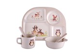 Barnrummet - Little Woodies Wood Friends - Mealtime Set w. 4 Room Plate - 5pcs - 5396