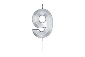 Leksaker - Globos Cake Candle 6cm Metallic Silver no.9 - 1029