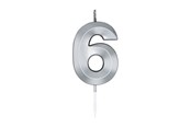 Leksaker - Globos Cake Candle 6cm Metallic Silver no.6 - 1026