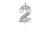Leksaker - Globos Cake Candle 6cm Metallic Silver no.2 - 1022