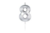 Leksaker - Globos Cake Candle 6cm Metallic Silver no.8 - 1028