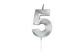 Leksaker - Globos Cake Candle 6cm Metallic Silver no.5 - 1025