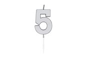 Leksaker - Globos Cake Candle 4.5cm Metallic Silver no. 5 - 1085