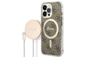 Mobile - Covers & Cases - GUESS GUBPP13LH4EACSW Case+ Charger iPhone 13 Pro brown/brown hard case 4G Print MagSafe - 3666339102876