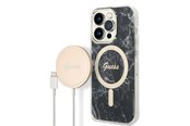 Mobile - Covers & Cases - GUESS GUBPP14LHMEACSK Case+ Charger iPhone 14 Pro 6.1" black/black hard case Marble MagSafe - 3666339103132