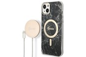 Mobile - Covers & Cases - GUESS GUBPP14SHMEACSK Case+ Charger iPhone 14 6.1" black/black hard case Marble MagSafe - 3666339103118