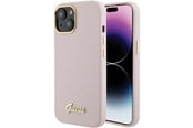Mobile - Covers & Cases - GUESS Silicone Script Metal Logo & Frame case for iPhone 15 - pink - 3666339149185