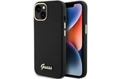 Mobile - Covers & Cases - GUESS Silicone Script Metal Logo & Frame case for iPhone 15 - black - 3666339149321