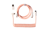 Tangentbord - Keychron Spiralformad Aviator USB 8K-kabel med vinklad kontakt (Light Pink) - Tangentbordskabel - Rosa - Cab-43