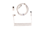 Tangentbord - Keychron Spiralformad Aviator USB 8K-kabel med vinklad kontakt (White) - Tangentbordskabel - Vit - Cab-30